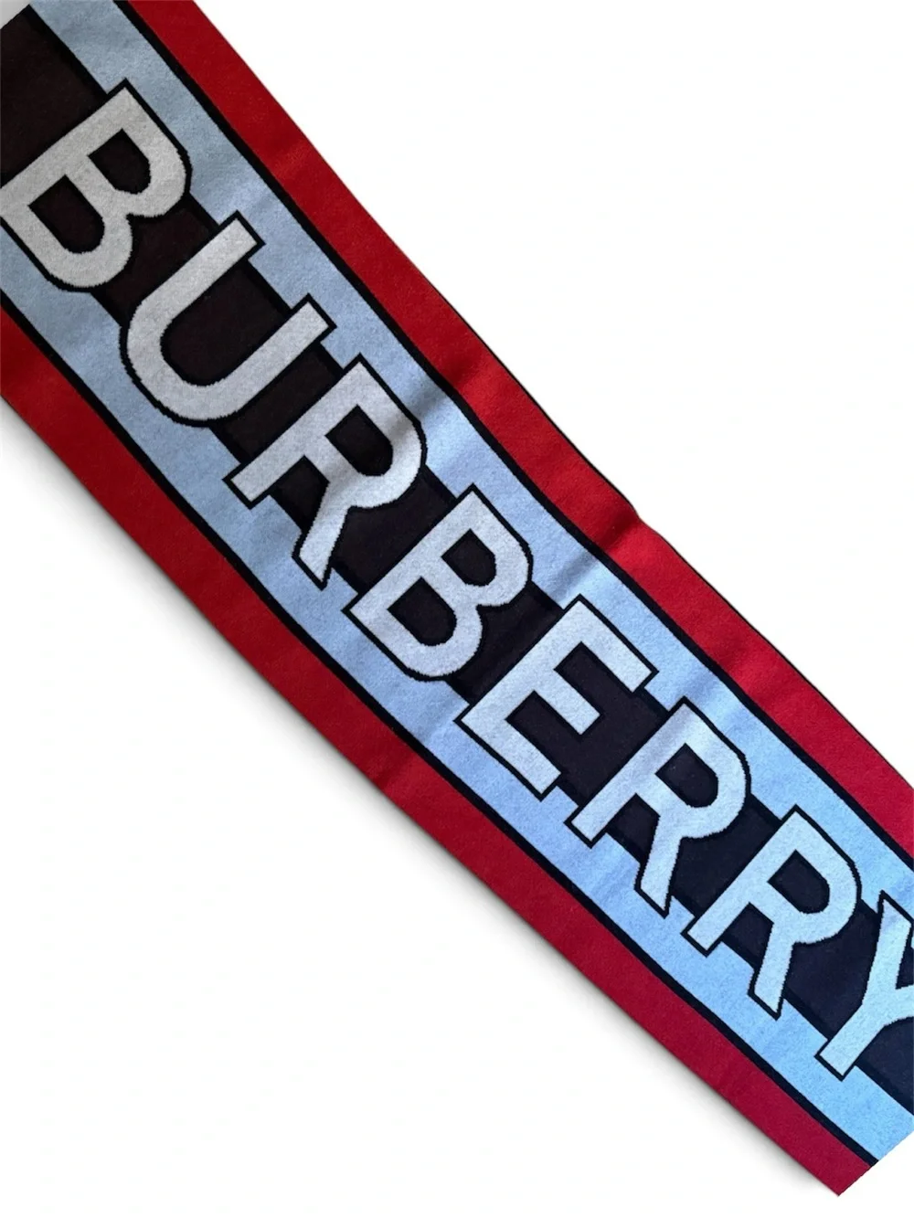 Burberry Red Light Blue, Red, White, Black & BrownLogo Stripe Scarf. Brand New.